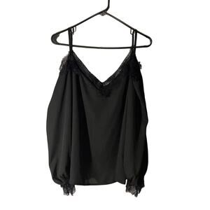 SHEIN Black Cold Shoulder Lace Trim Dressy Formal Blouse Women’s 0XL
